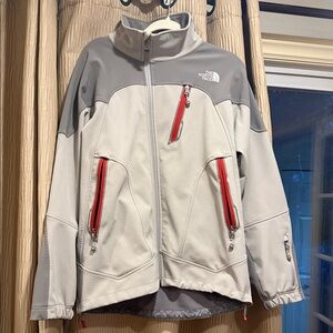 The North Face Light Gray and Red Jacket